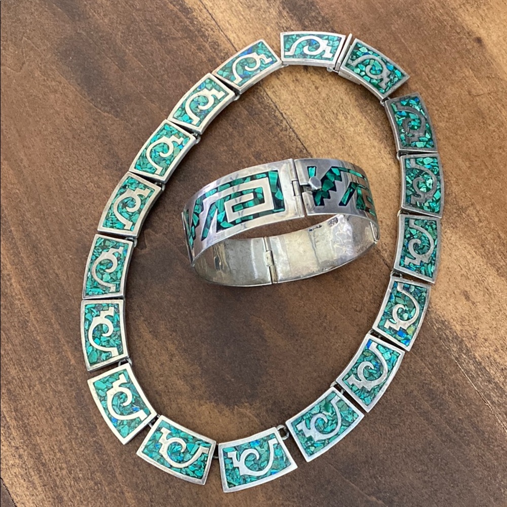 Mexican Silver Necklace and Bracelet Set
